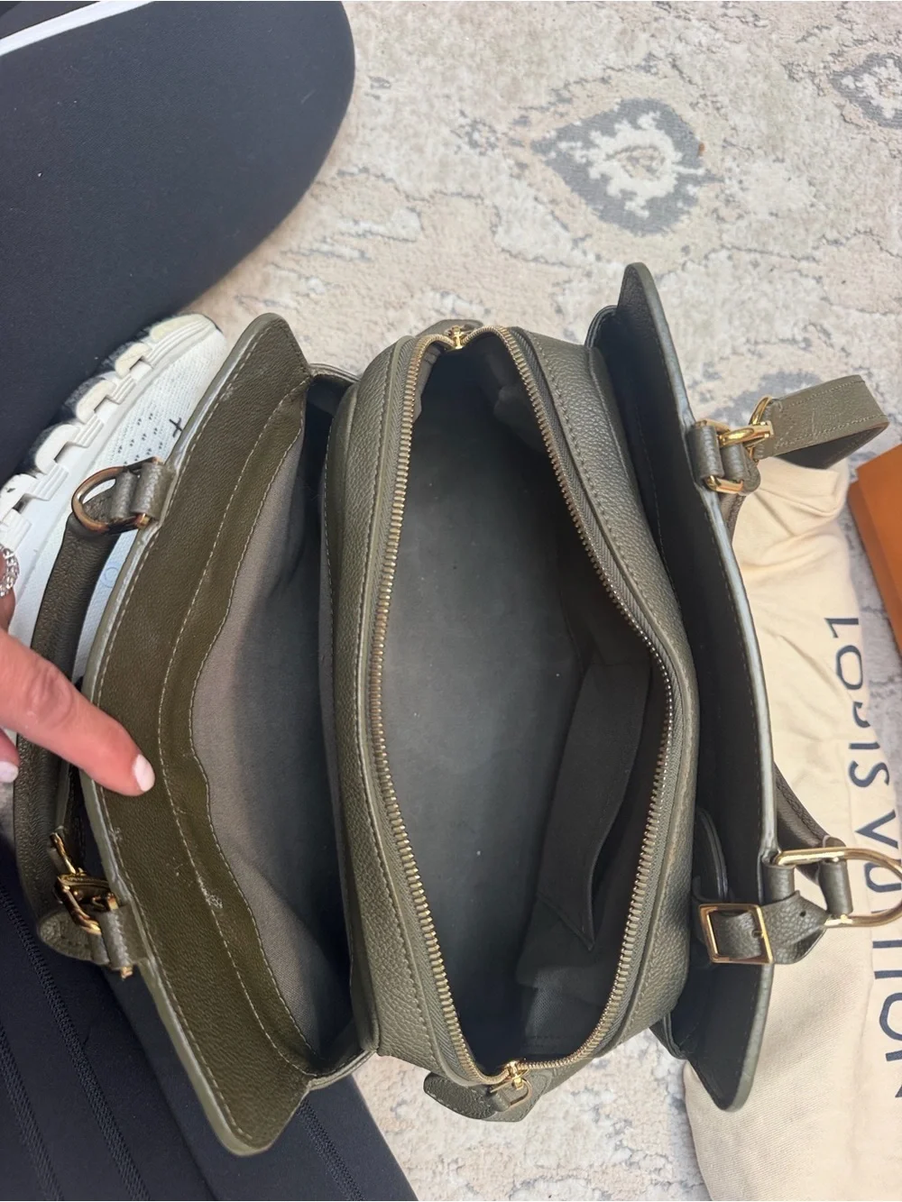 Louis Vuitton Olive Green Monogram Empreinte Satchel with Pink Accent